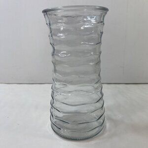 Clear Ribbed Glass Vase Wavy Design 10" Tall  Vintage